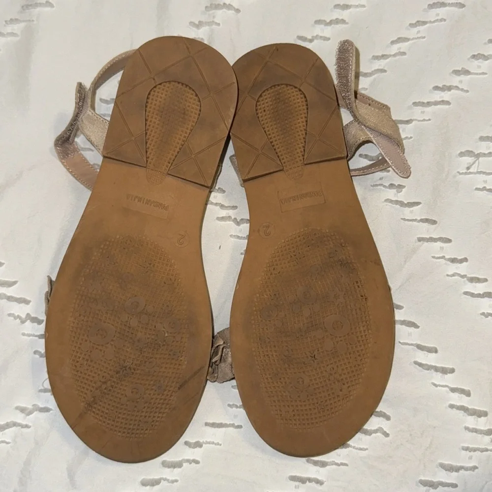 EUC Girls Beige Tan Sandals Open Toe Ruffles Dress Summer Size 2 Ankle Strap